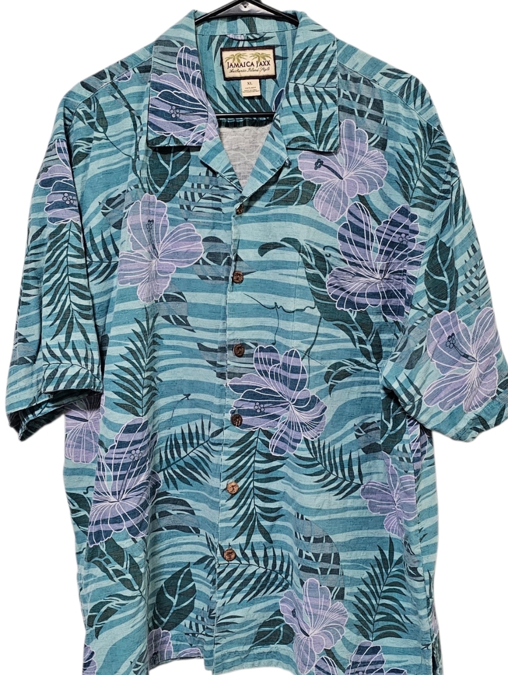 Jamaica Jaxx 100% Silk Men's Floral Hawaiian Short Sleeve Button Down Size XL